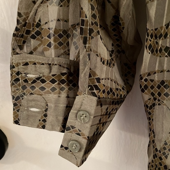Richard Allen for H&M Green Snake Longsleeve Button-down Blouse - Picture 3 of 6